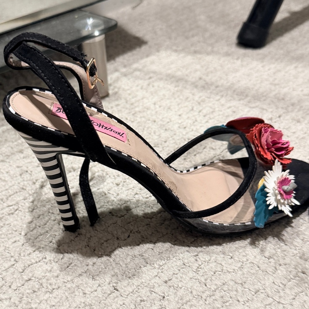 Betsey Johnson Black Heels with Floral Details